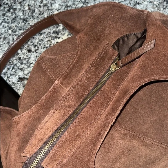 Vintage Brown Suede Tote Bag - Classic Women's Shoulder Bag - Picture 7 of 10